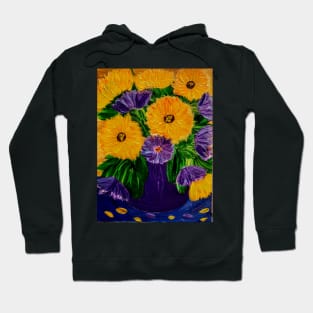 Sunflowers and carnations in a deep purple vase Hoodie